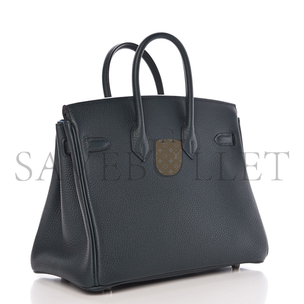 H**mes birkin 25 togo leather graphite grey tanzanian blue silver buckle bag 971796 (25*20*13cm)